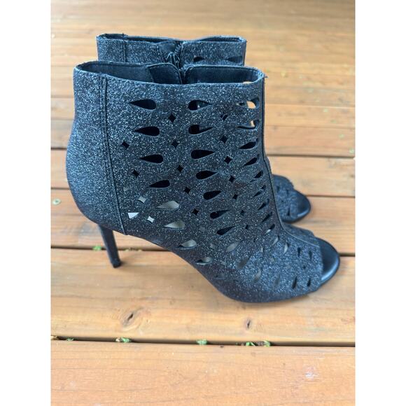 Nine West RILYNNO Black Heels Ankle Peep-Toe - Black Sparkly - Women's US 9 - Picture 3 of 6